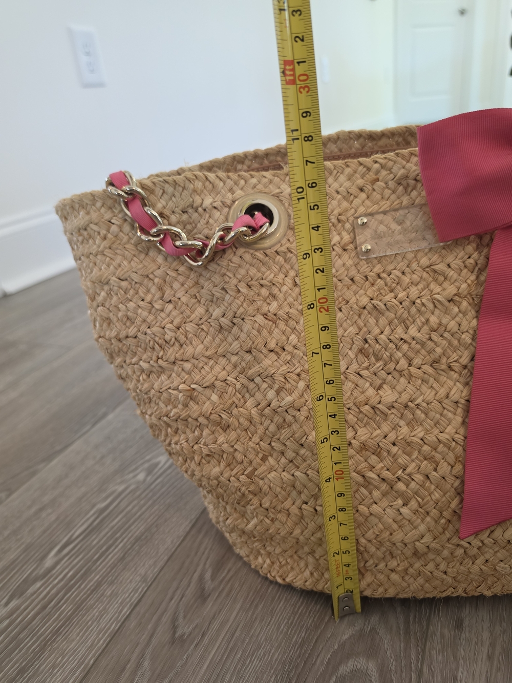 kate spade Natural Straw Shoulder Tote with Pink Bow - Picture 12 of 12